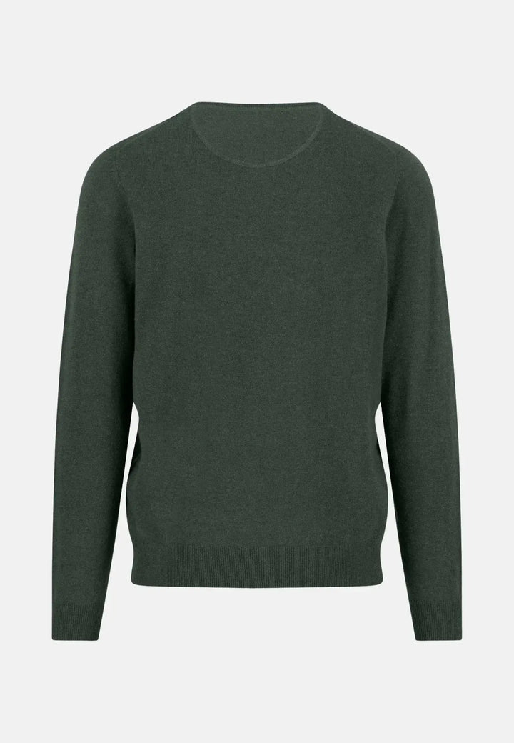 fynch-hatton-Merino Wool Cashmere V-Neck Knit Dark Ivy