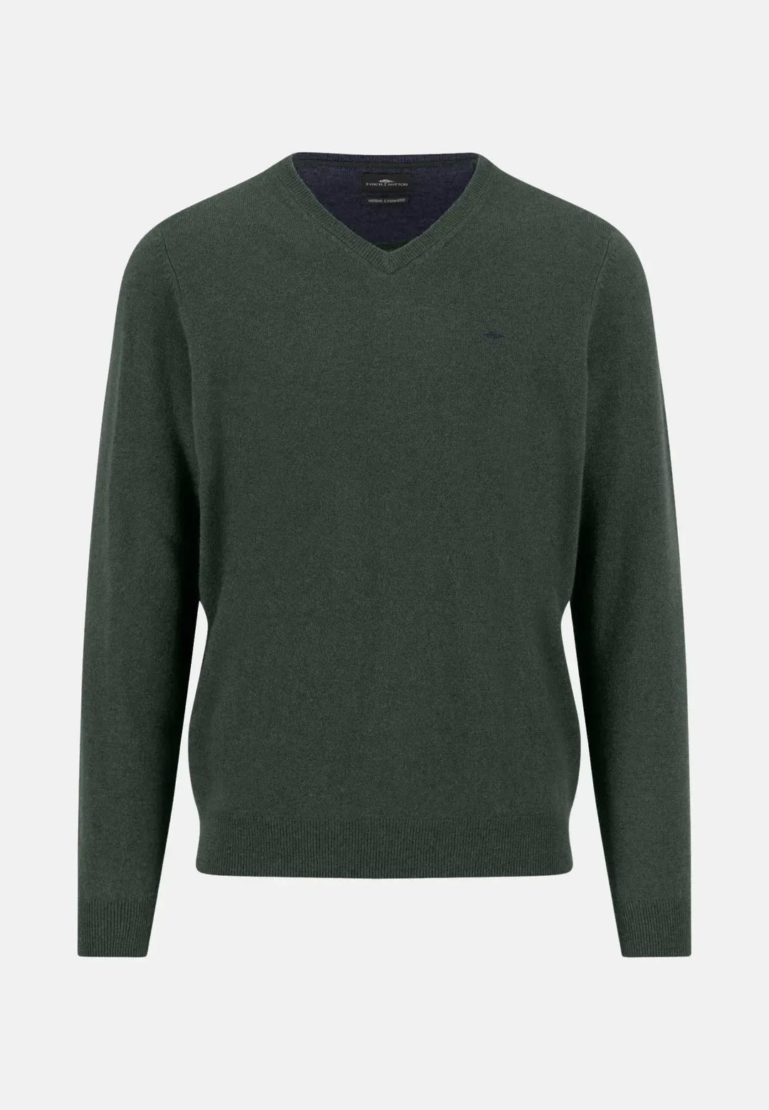 fynch-hatton-Merino Wool Cashmere V-Neck Knit Dark Ivy