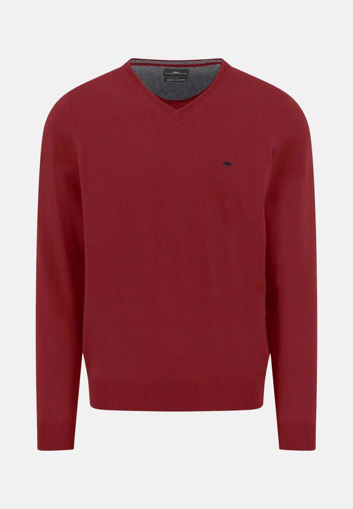 fynch-hatton-Merino Wool Cashmere V-Neck Knit Garnet Red