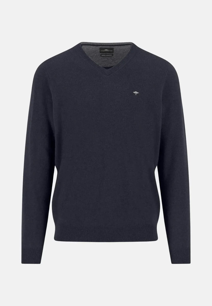 fynch-hatton-Merino Wool Cashmere V-Neck Knit Navy