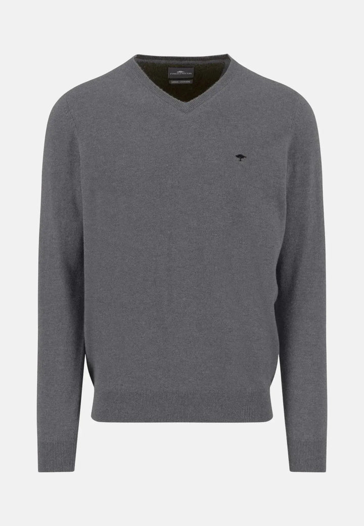 fynch-hatton-Merino Wool Cashmere V-Neck Knit Steel