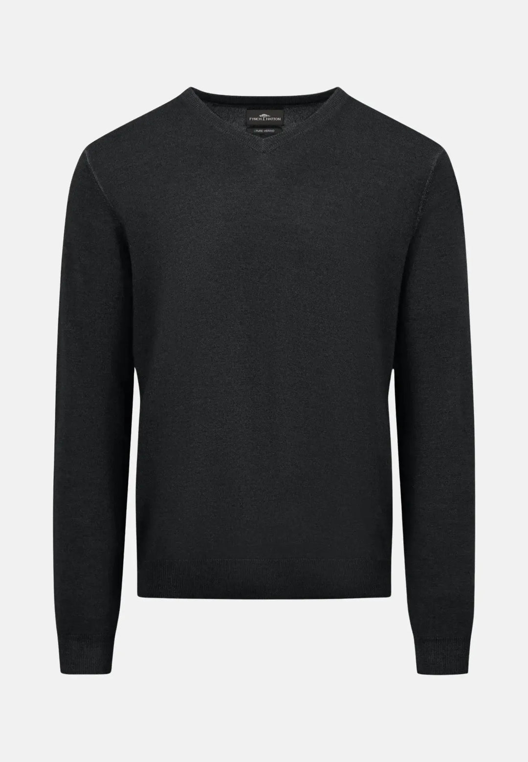 fynch-hatton-Merino Wool V-Neck Knit Black
