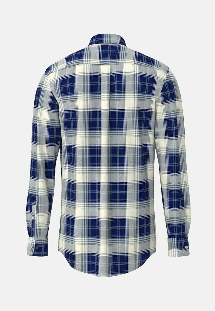 fynch-hatton-Modern Flannel Check Shirt Navy