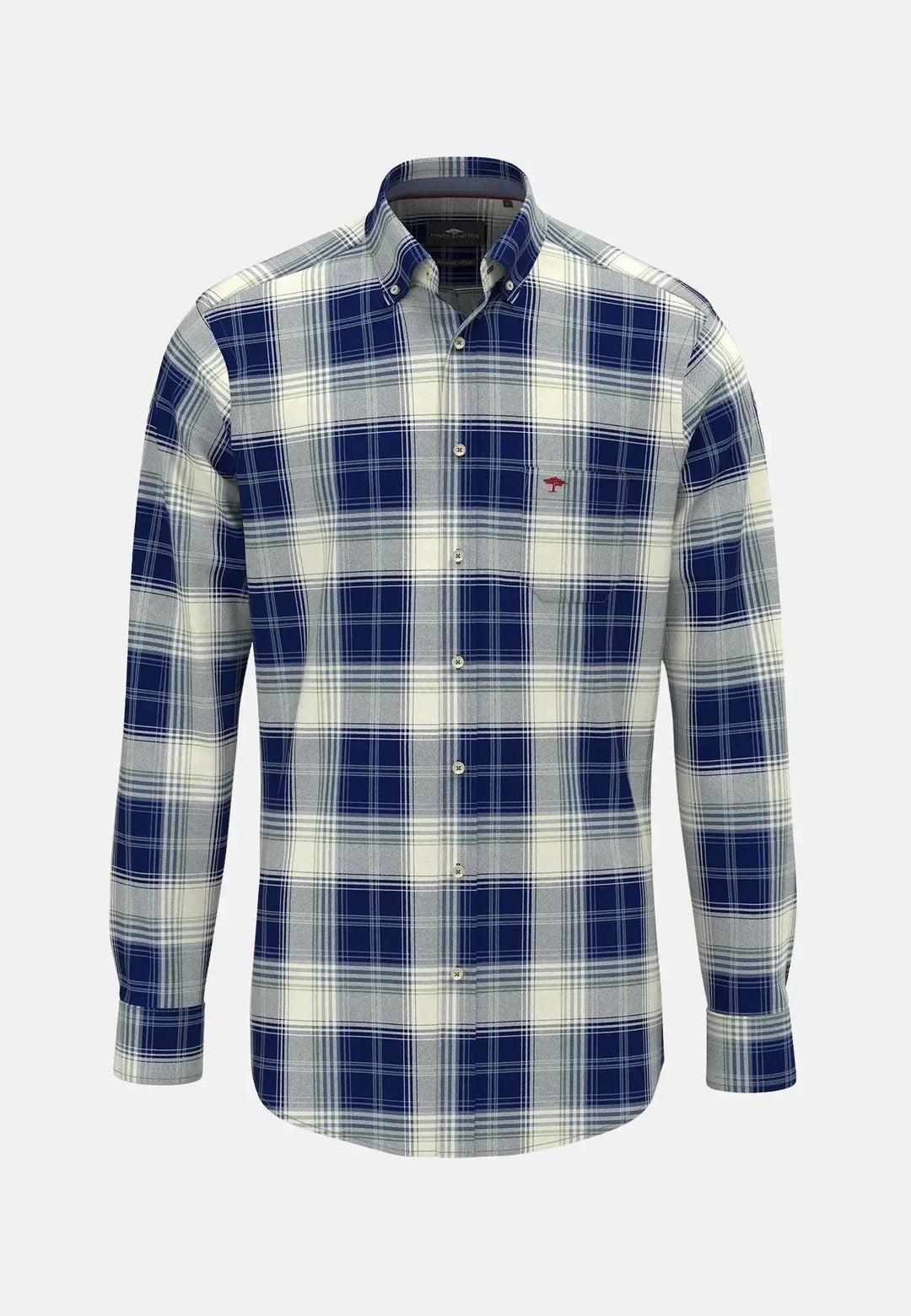 fynch-hatton-Modern Flannel Check Shirt Navy