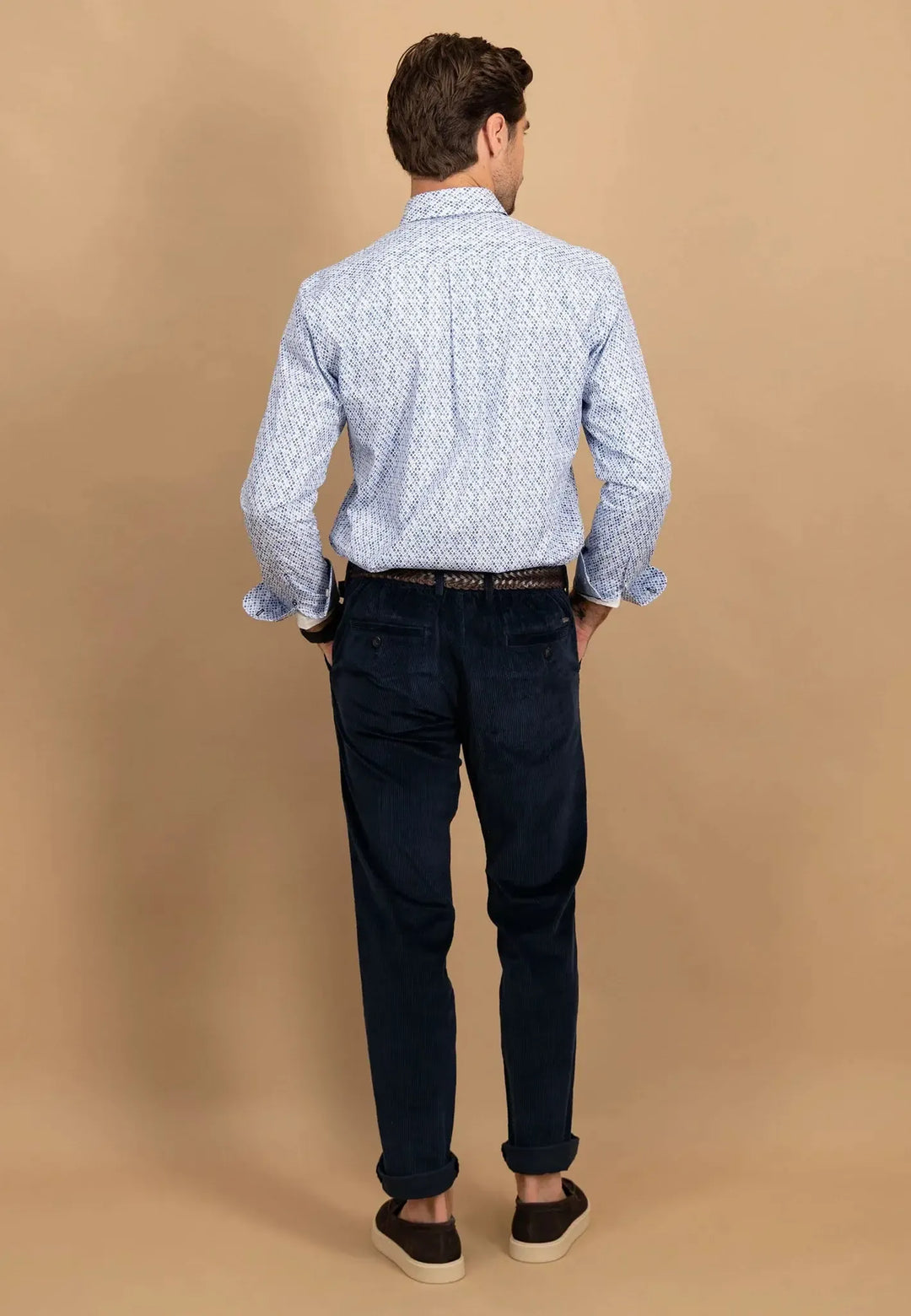 fynch-hatton-Modern Print Button Down Shirt Crystal Blue