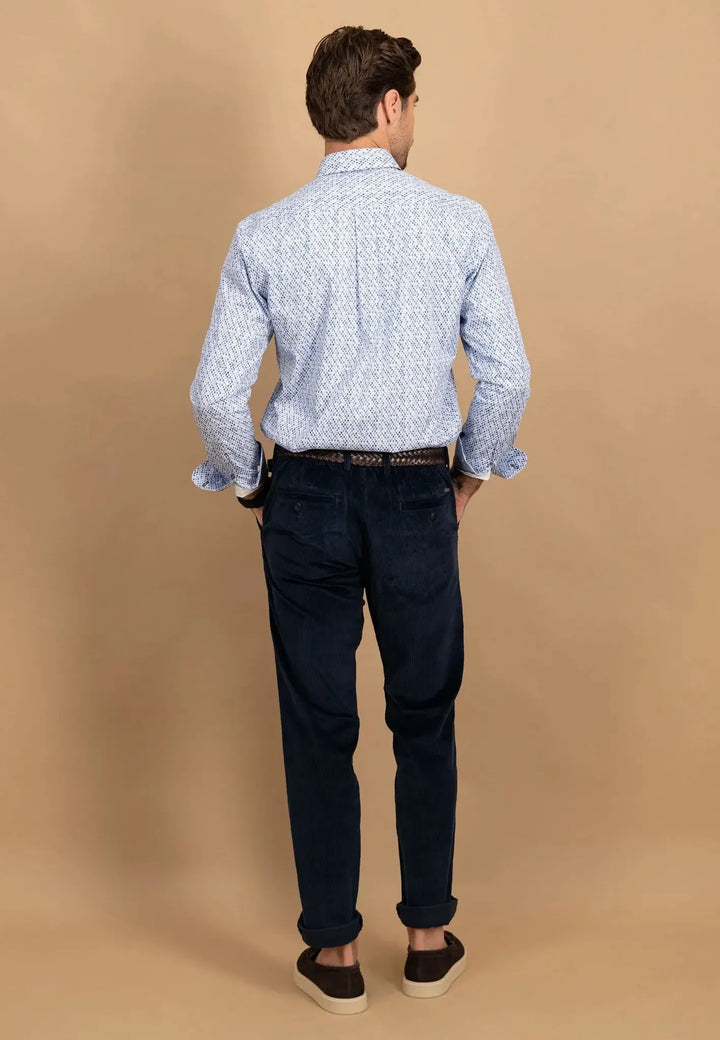 fynch-hatton-Modern Print Button Down Shirt Crystal Blue