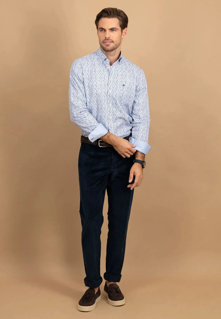 fynch-hatton-Modern Print Button Down Shirt Crystal Blue