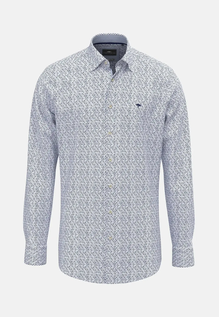 fynch-hatton-Modern Print Button Down Shirt Crystal Blue
