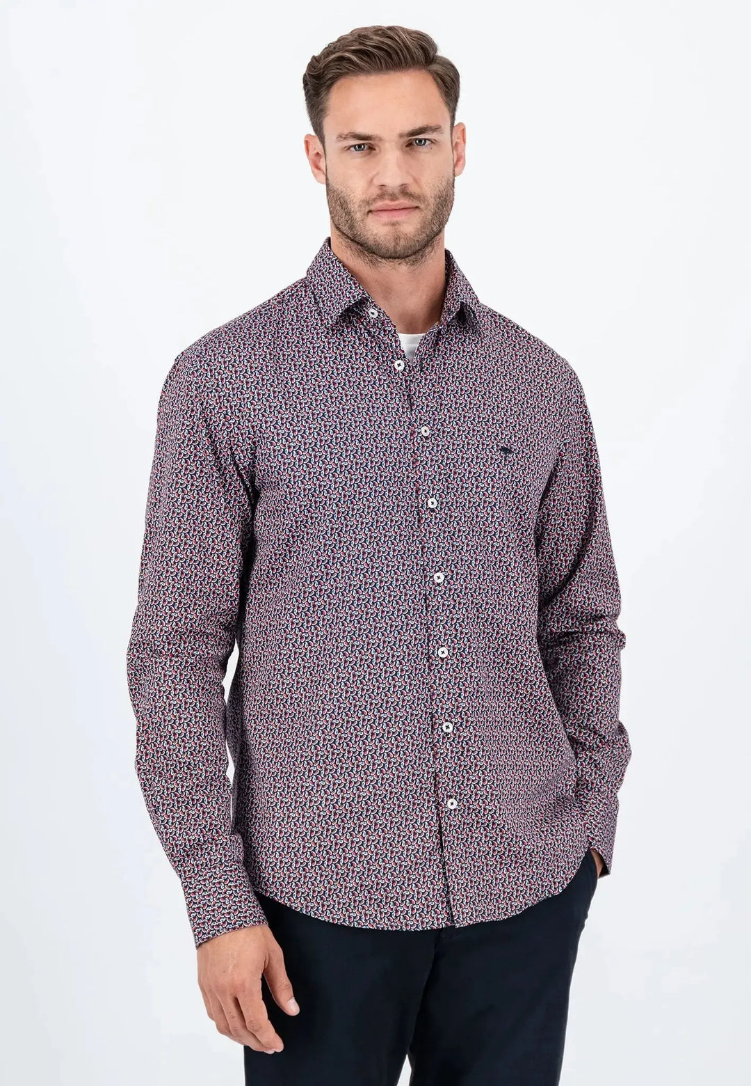 fynch-hatton-Modern Print Kent Collar Shirt Flame