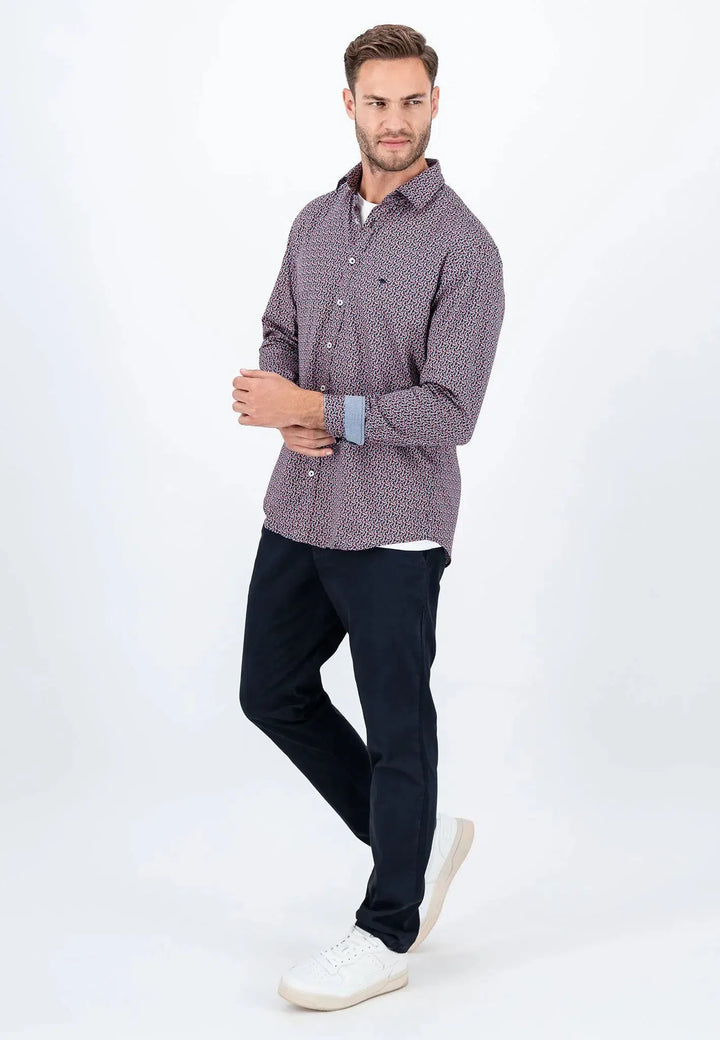 fynch-hatton-Modern Print Kent Collar Shirt Flame