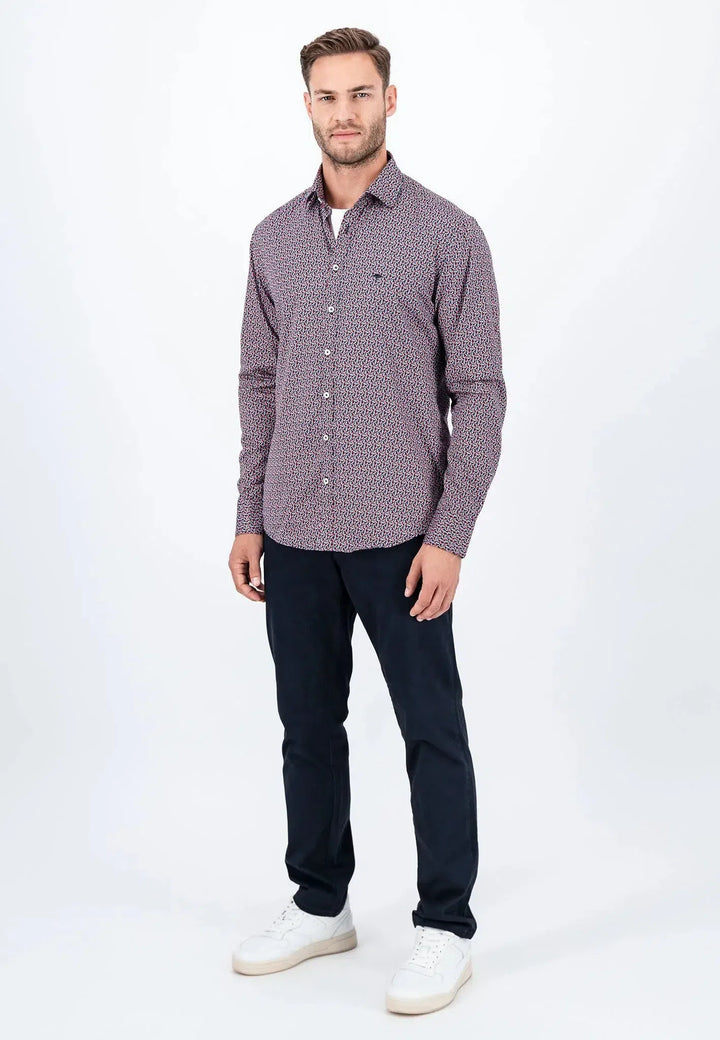fynch-hatton-Modern Print Kent Collar Shirt Flame