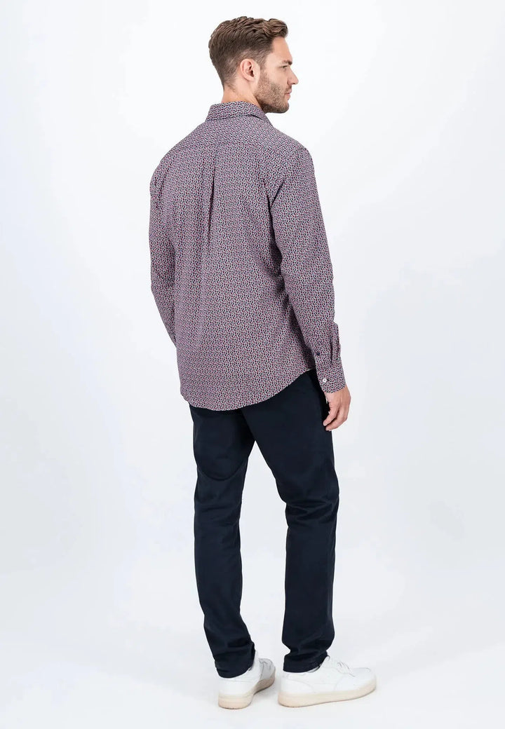 fynch-hatton-Modern Print Kent Collar Shirt Flame