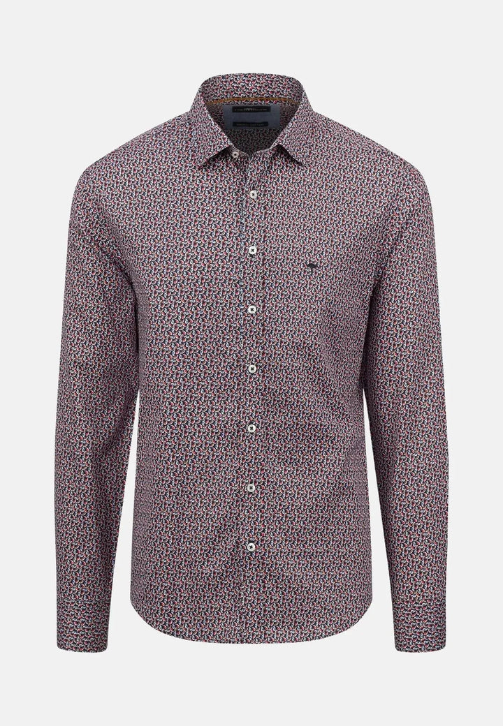 fynch-hatton-Modern Print Kent Collar Shirt Flame