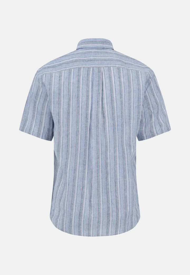 fynch-hatton-Multicolour Linen Stripe Short Sleeved Shirt Light Peony