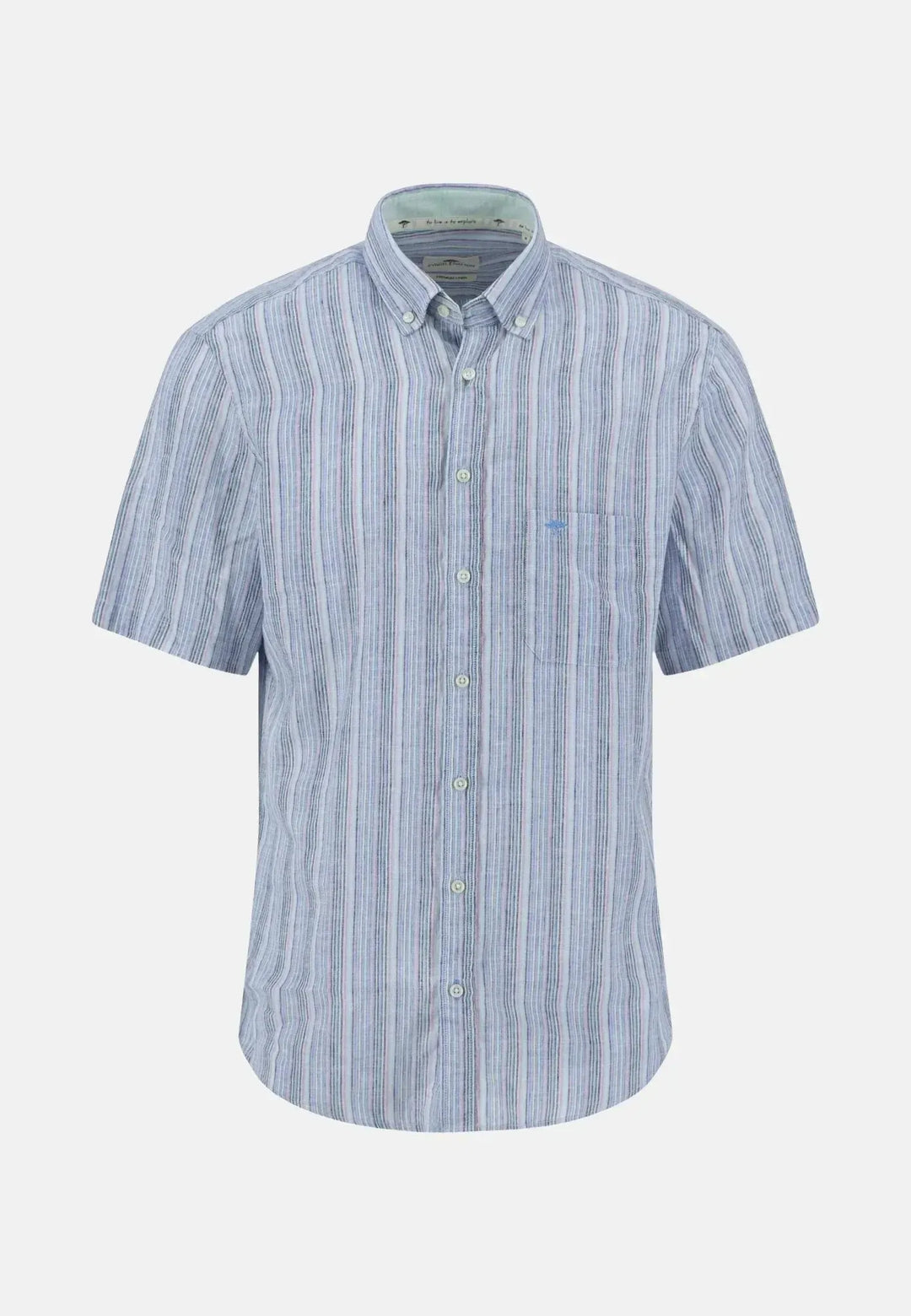 fynch-hatton-Multicolour Linen Stripe Short Sleeved Shirt Light Peony