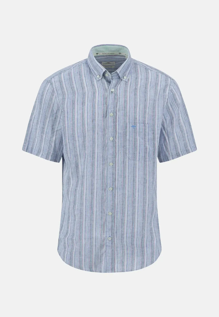 fynch-hatton-Multicolour Linen Stripe Short Sleeved Shirt Light Peony