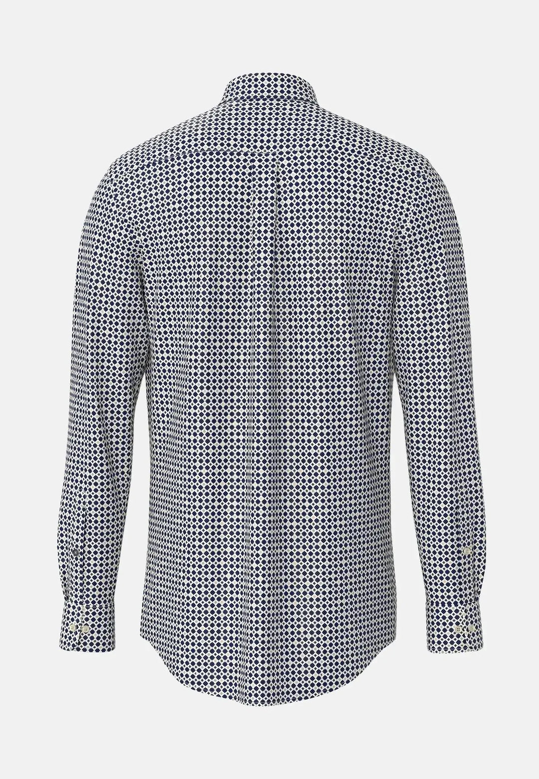 fynch-hatton-Poplin Print Button Down Shirt Misty Blue