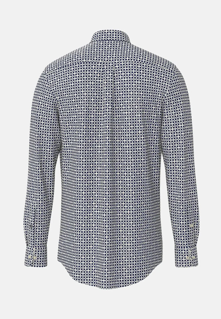 fynch-hatton-Poplin Print Button Down Shirt Misty Blue