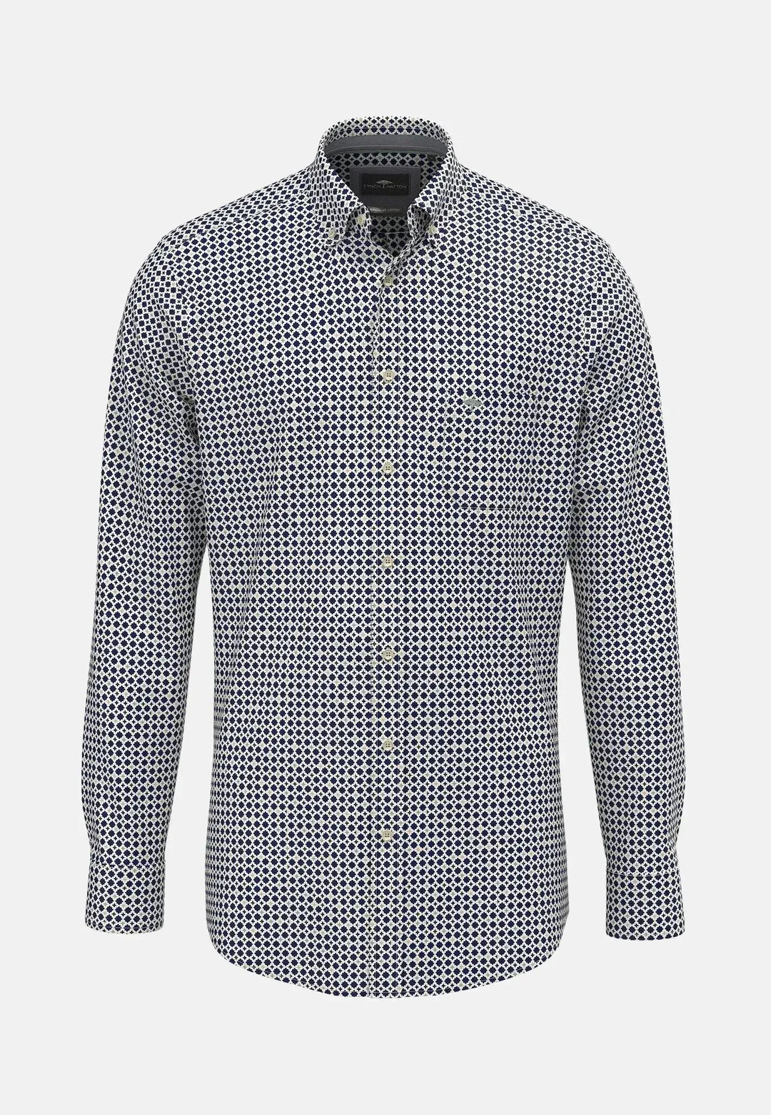 fynch-hatton-Poplin Print Button Down Shirt Misty Blue