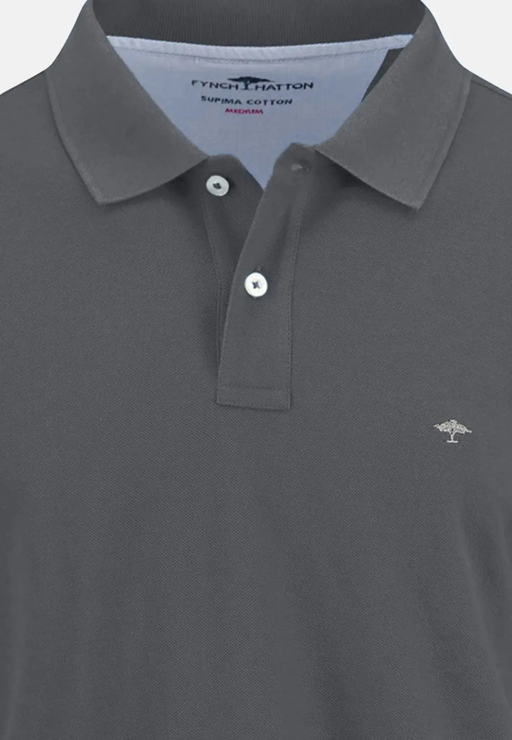 fynch-hatton-Premium Cotton Longsleeve Polo Shirt Asphalt