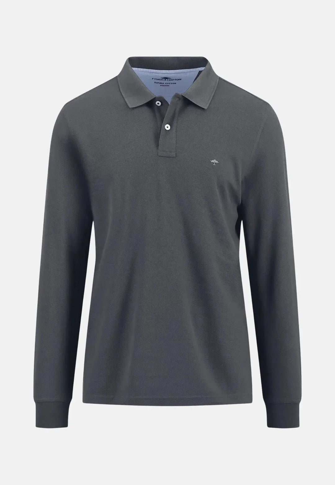 fynch-hatton-Premium Cotton Longsleeve Polo Shirt Asphalt
