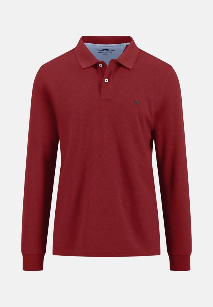 fynch-hatton-Premium Cotton Longsleeve Polo Shirt Garnet Red