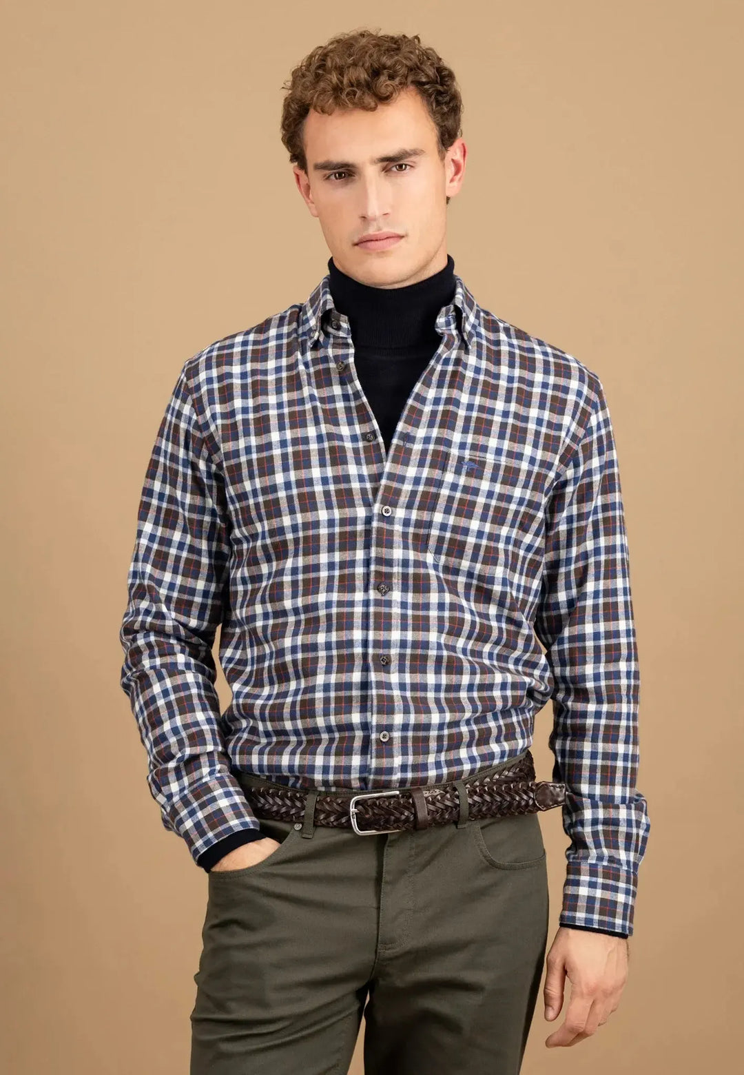 fynch-hatton-Premium Flannel Check Button Down Shirt Dark Chocolate