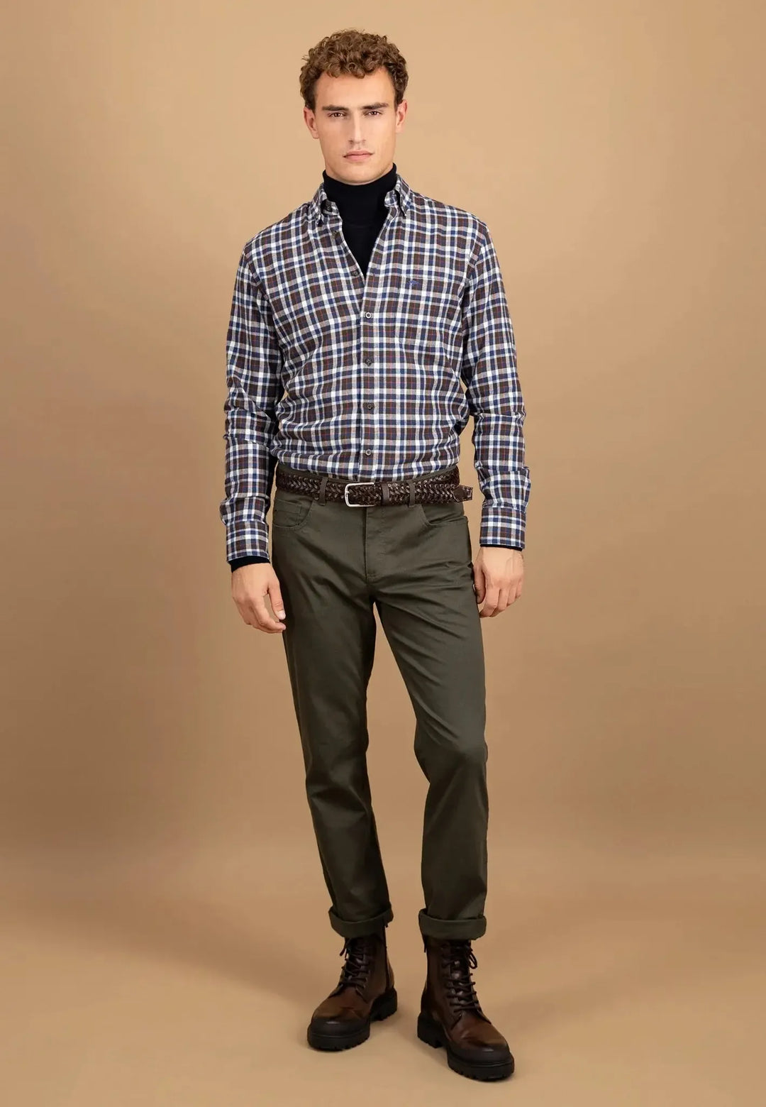 fynch-hatton-Premium Flannel Check Button Down Shirt Dark Chocolate