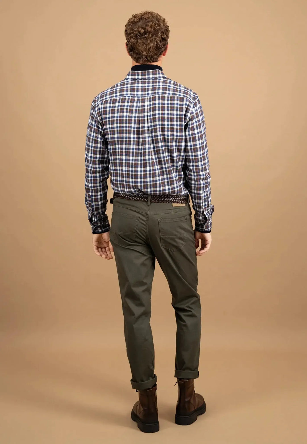 fynch-hatton-Premium Flannel Check Button Down Shirt Dark Chocolate