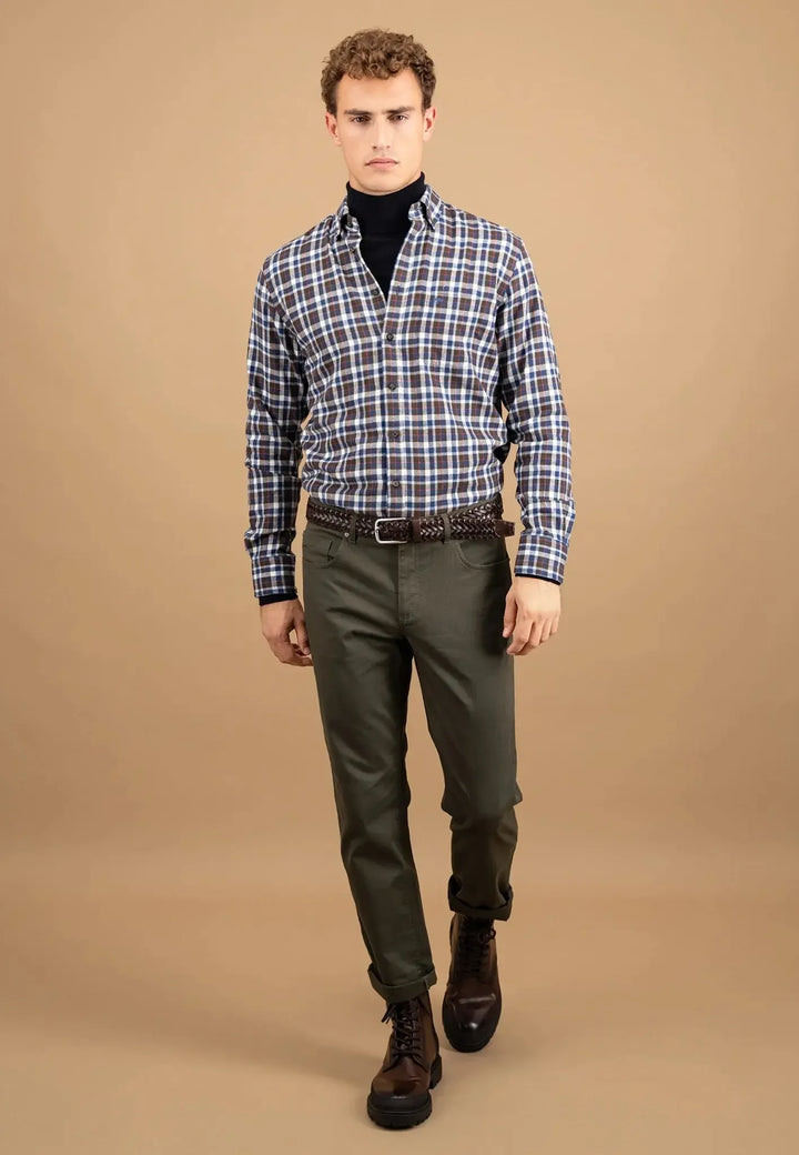 fynch-hatton-Premium Flannel Check Button Down Shirt Dark Chocolate
