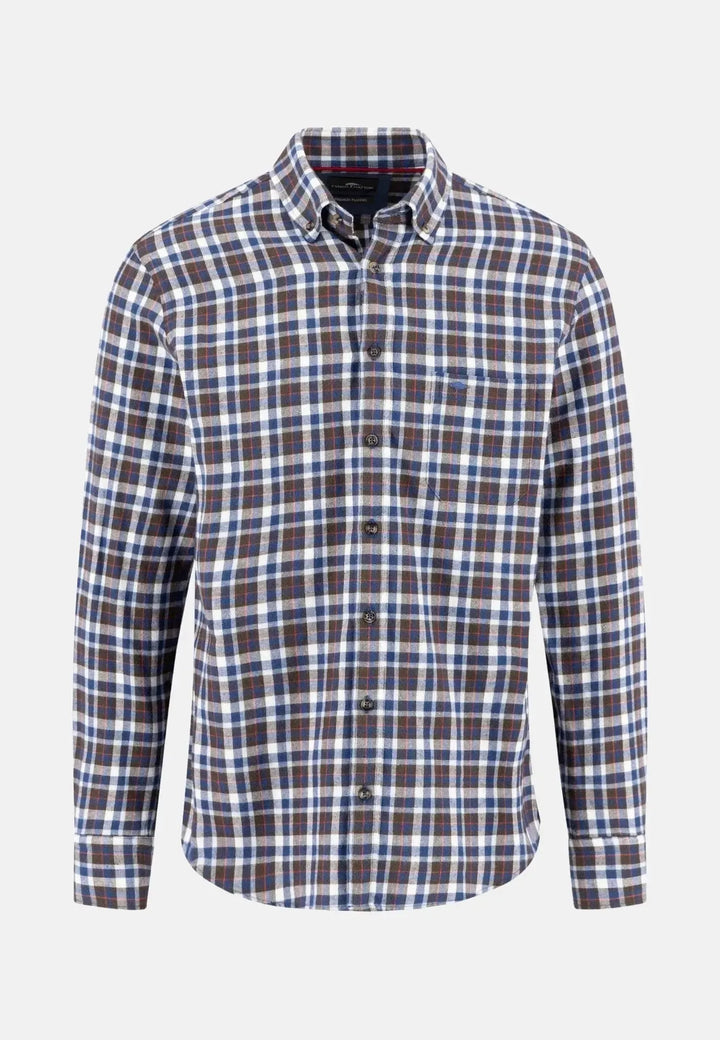 fynch-hatton-Premium Flannel Check Button Down Shirt Dark Chocolate