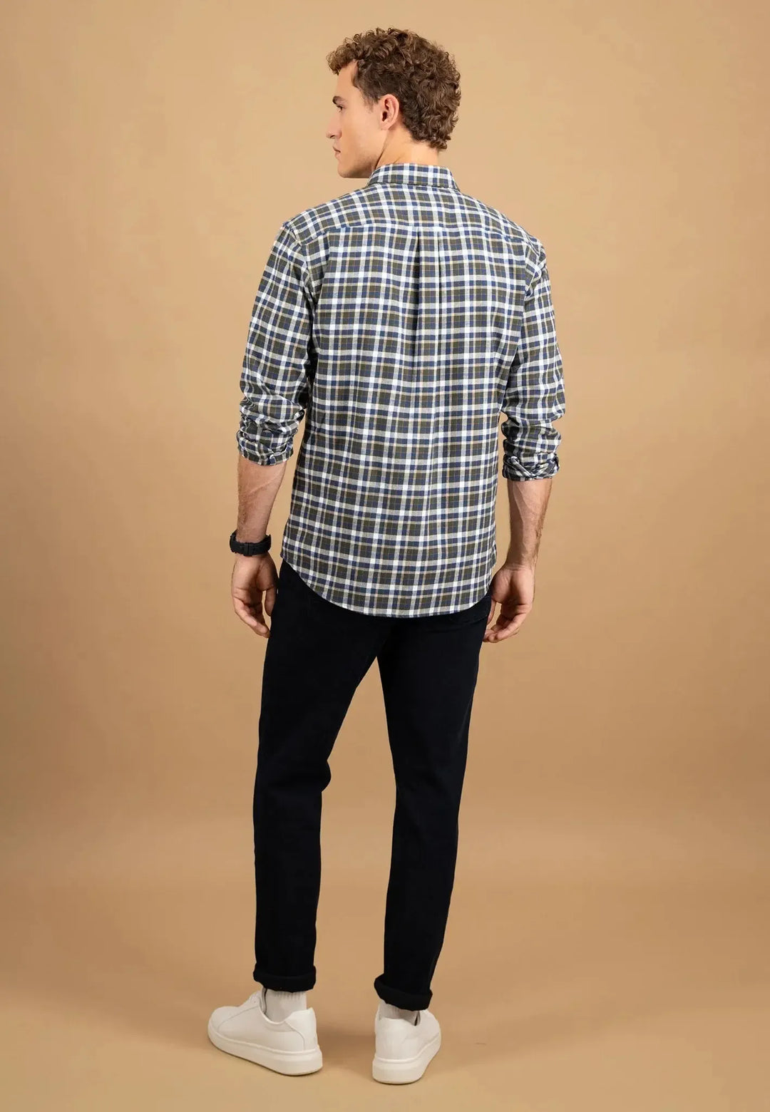 fynch-hatton-Premium Flannel Check Button Down Shirt Dark Ivy