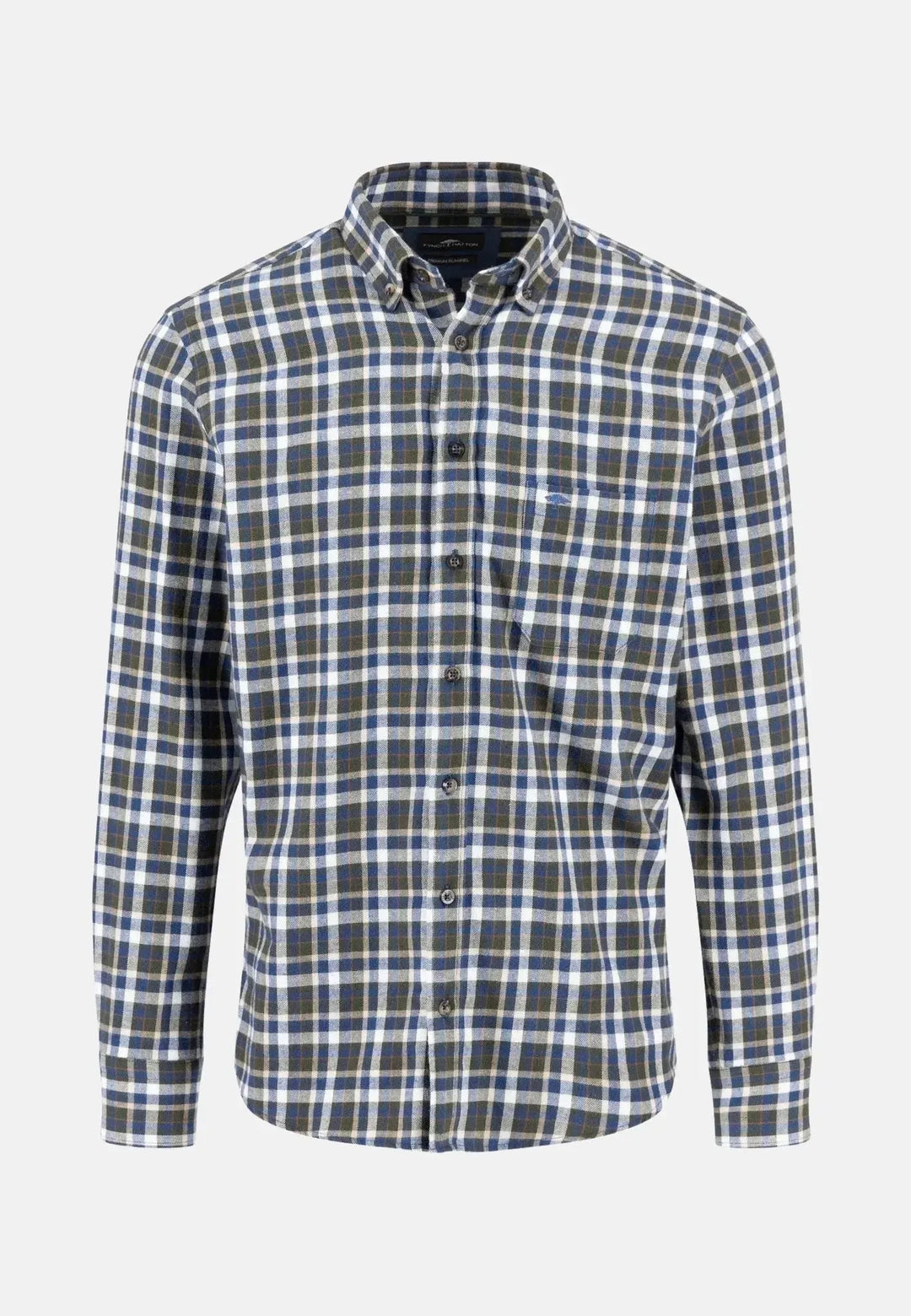 fynch-hatton-Premium Flannel Check Button Down Shirt Dark Ivy