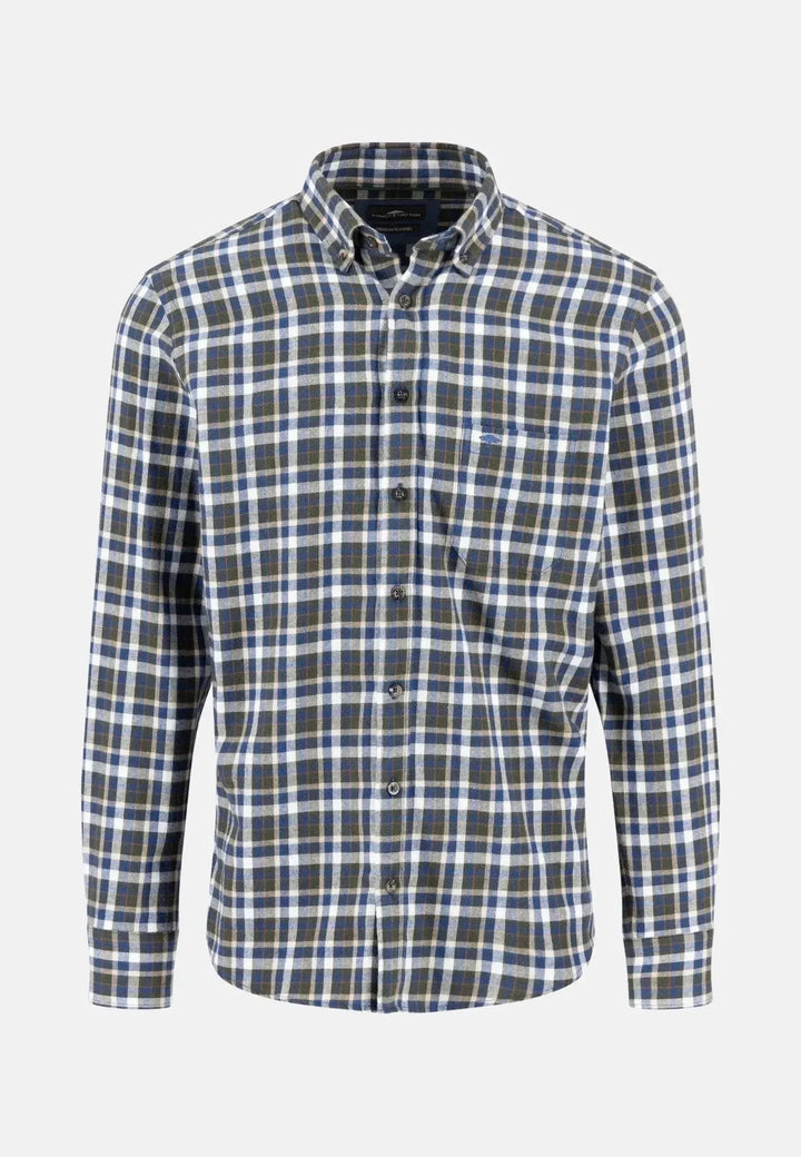 fynch-hatton-Premium Flannel Check Button Down Shirt Dark Ivy