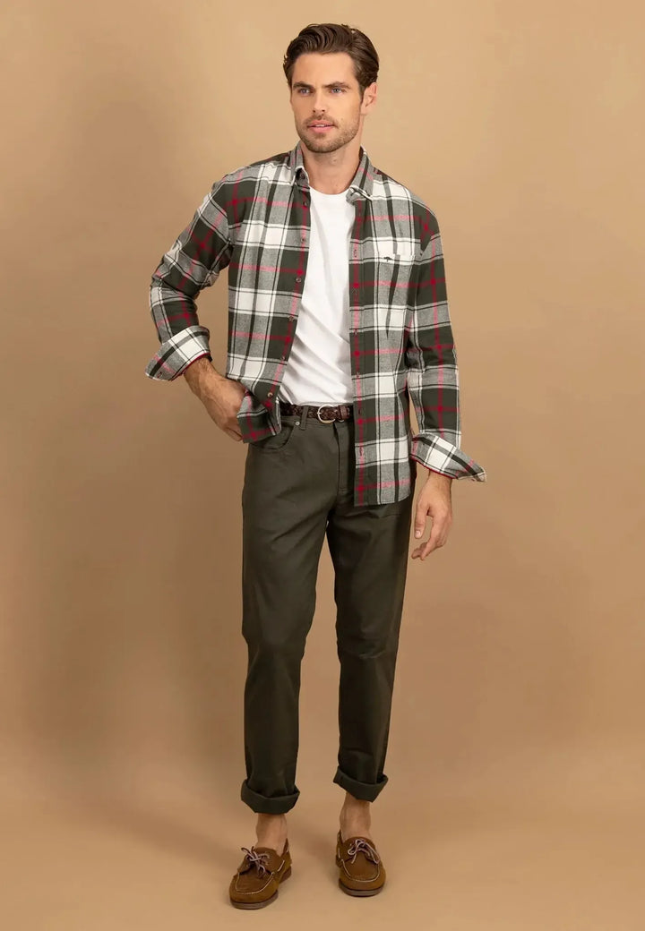fynch-hatton-Premium Flannel Large Check Button Down Shirt Dark Ivy