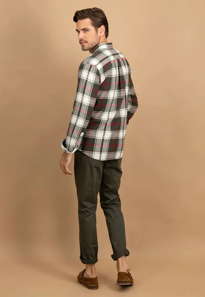 fynch-hatton-Premium Flannel Large Check Button Down Shirt Dark Ivy