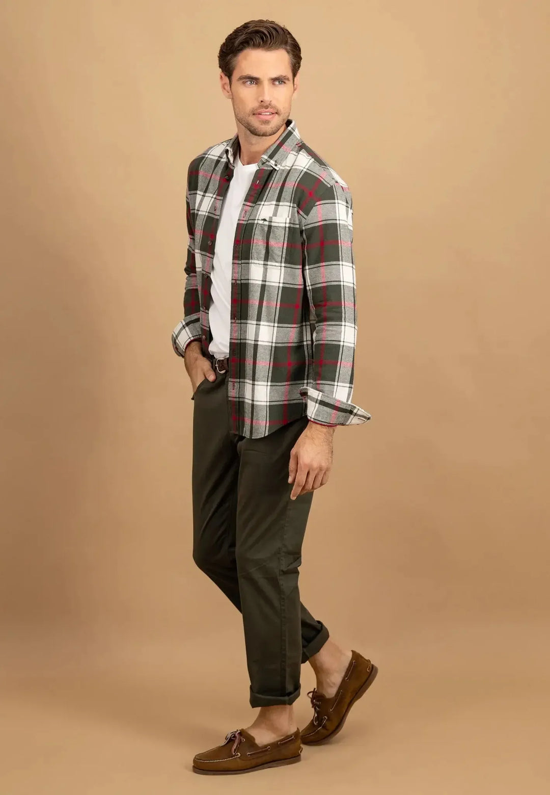 fynch-hatton-Premium Flannel Large Check Button Down Shirt Dark Ivy