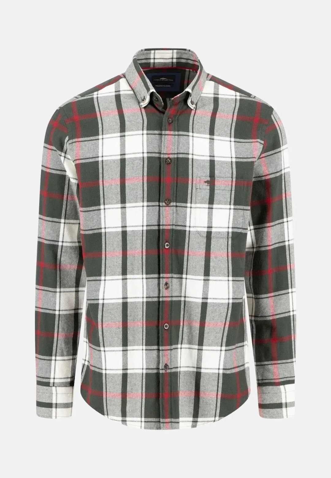 fynch-hatton-Premium Flannel Large Check Button Down Shirt Dark Ivy
