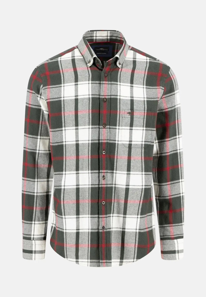 fynch-hatton-Premium Flannel Large Check Button Down Shirt Dark Ivy