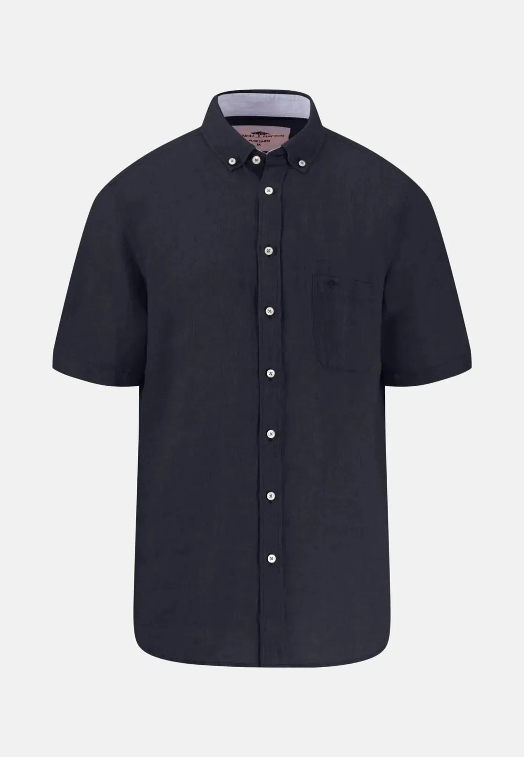 fynch-hatton-Premium Linen Button Down Short Sleeved Shirt Navy
