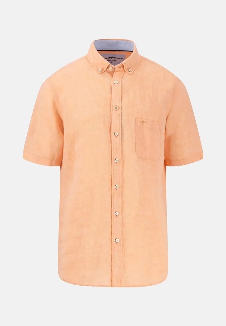 fynch-hatton-Premium Linen Button Down Short Sleeved Shirt Sunny Orange