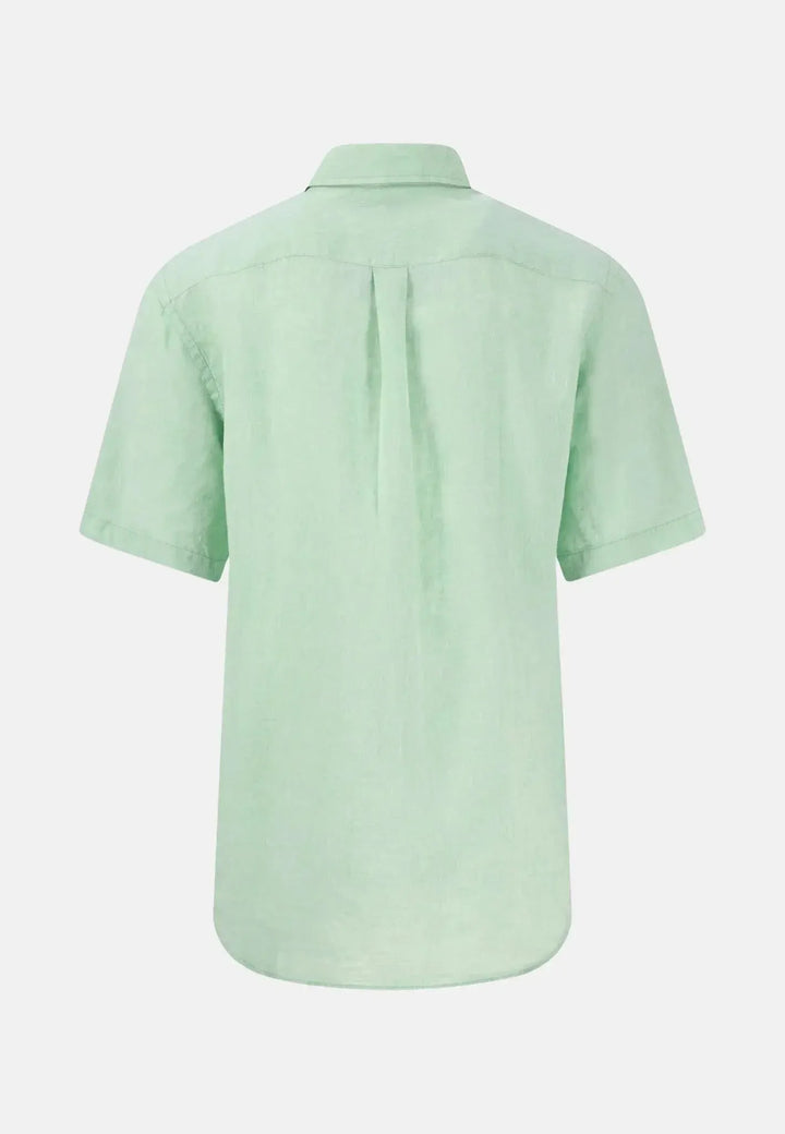 fynch-hatton-Premium Linen Button Down Short Sleeved Shirt Turf Green