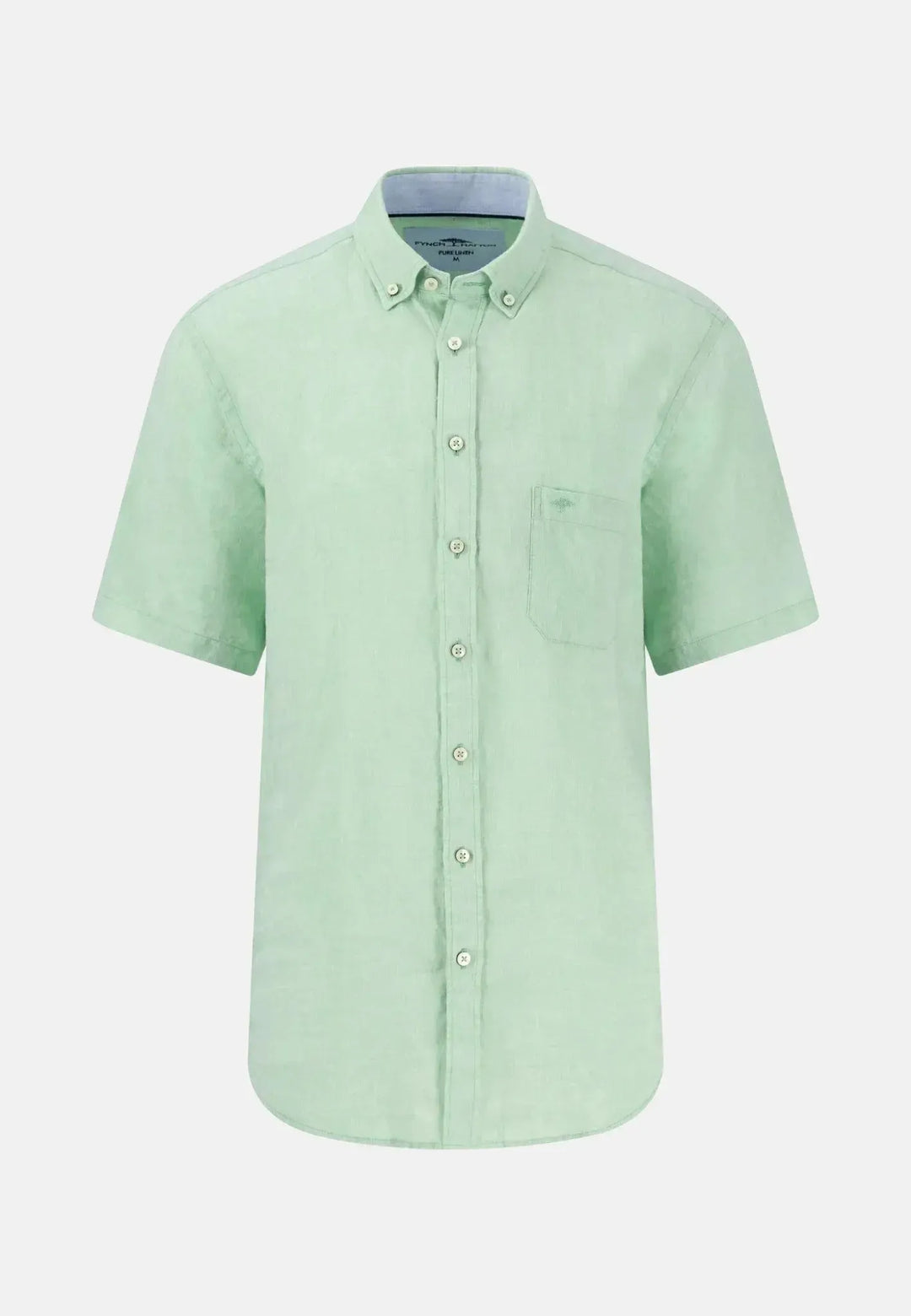 fynch-hatton-Premium Linen Button Down Short Sleeved Shirt Turf Green