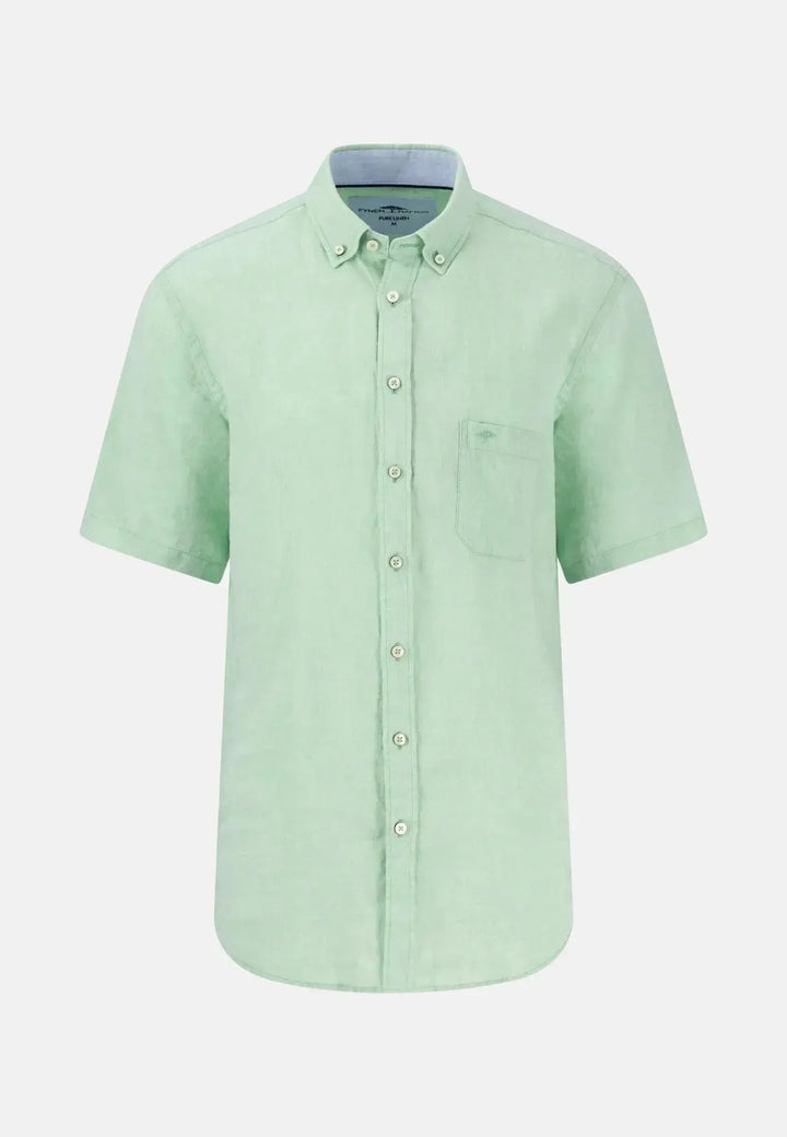 fynch-hatton-Premium Linen Button Down Short Sleeved Shirt Turf Green