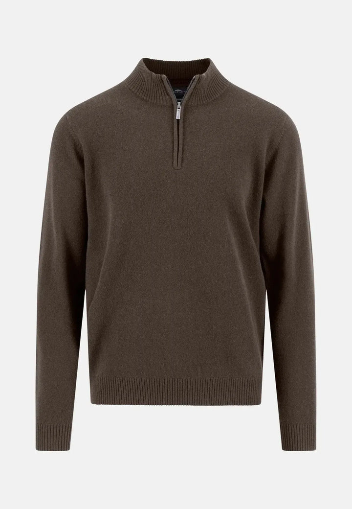 fynch-hatton-Pure Cashmere 1/4 Zip Knit Dark Chocolate