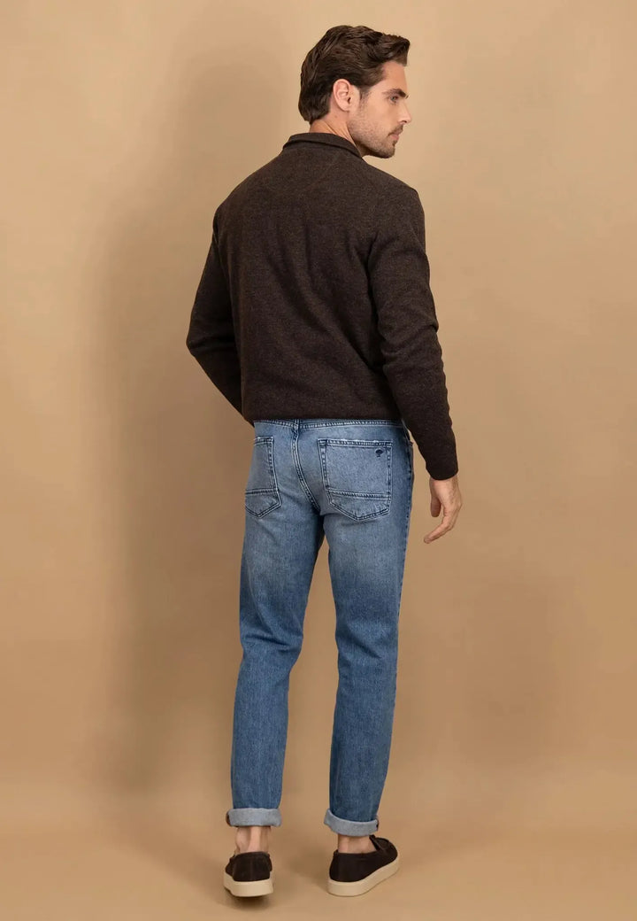 fynch-hatton-Pure Lambswool 1/4 Zip Knit Dark Chocolate
