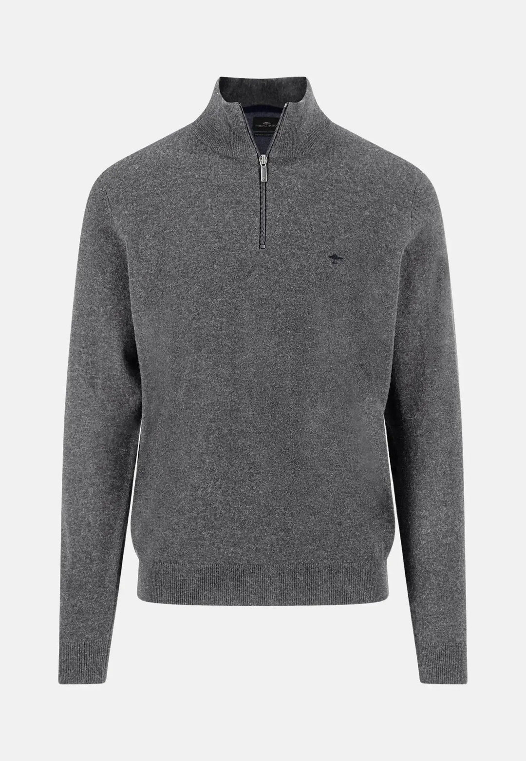fynch-hatton-Pure Lambswool 1/4 Zip Knit Steel