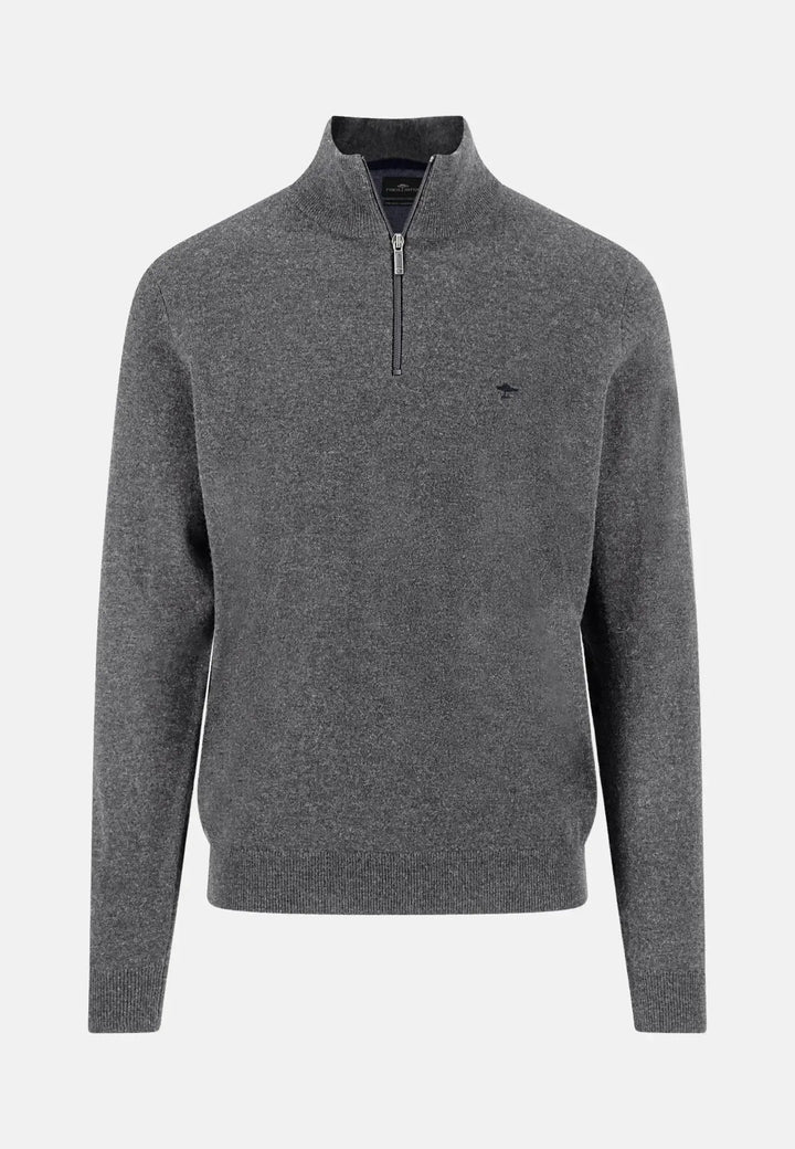 fynch-hatton-Pure Lambswool 1/4 Zip Knit Steel