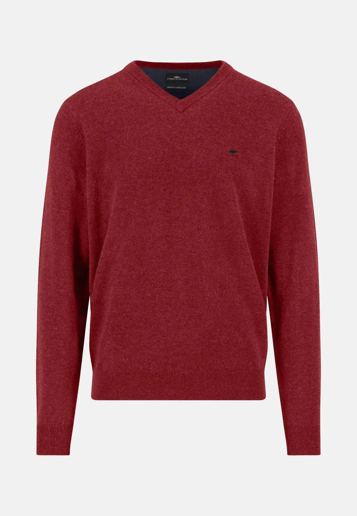 fynch-hatton-Pure Lambswool V-Neck Knit Garnet Red