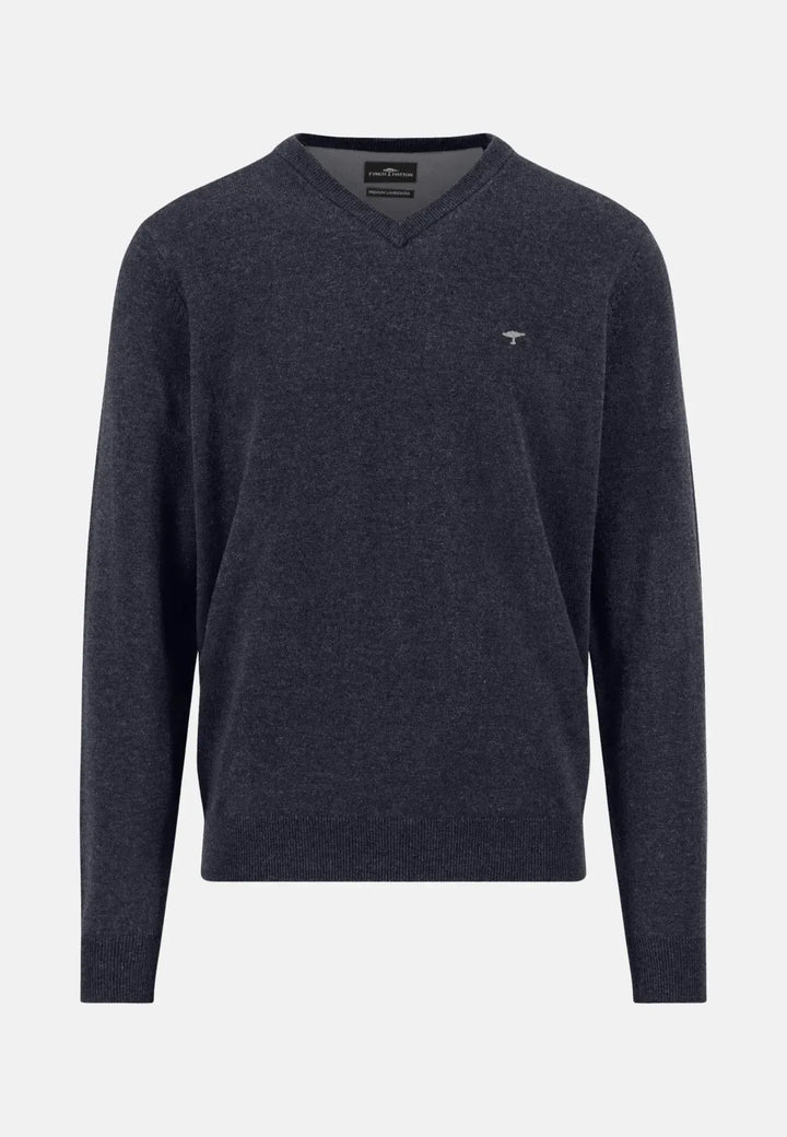 fynch-hatton-Pure Lambswool V-Neck Knit Navy